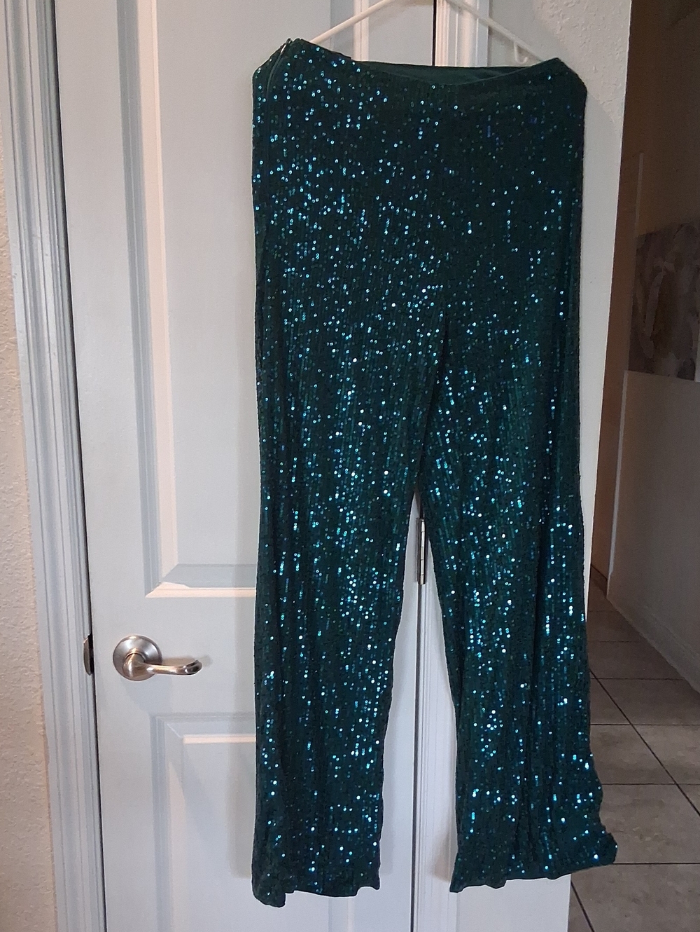 SHEIN Emerald Green Sequin Wide-Leg Pants